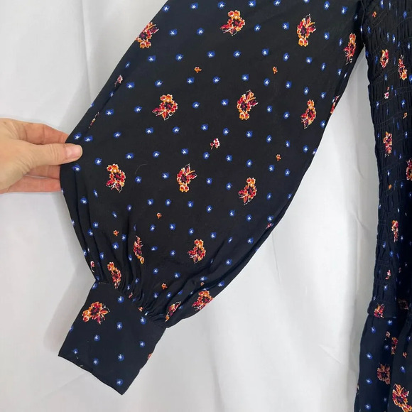 Free People Two Faces Printed Smocked Long Sleeve Mini Dress Size Medium - Picture 10 of 13